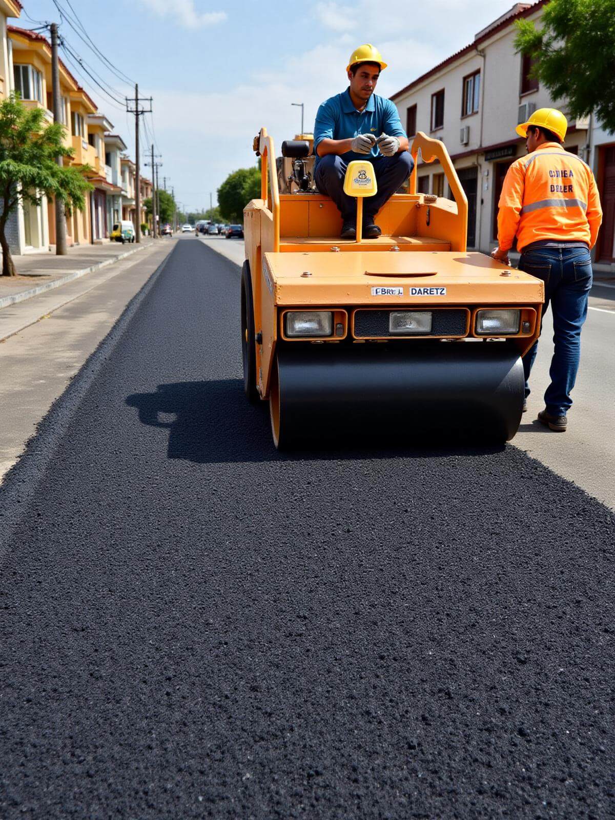Trabajadores pavimentando una calle de una colonia de Venustiano Carranza